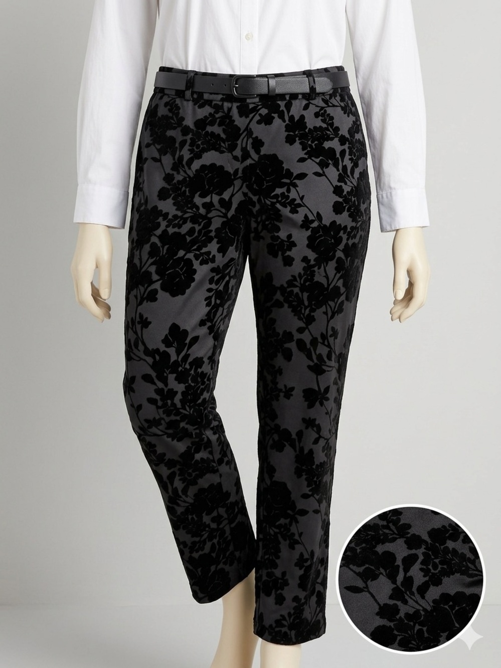 Liz Claiborne Black Floral Velvet Burnout Cropped Pants